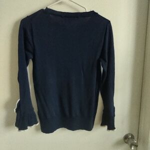 J. Crew Navy Long Sleeve Top with Ruffle Details